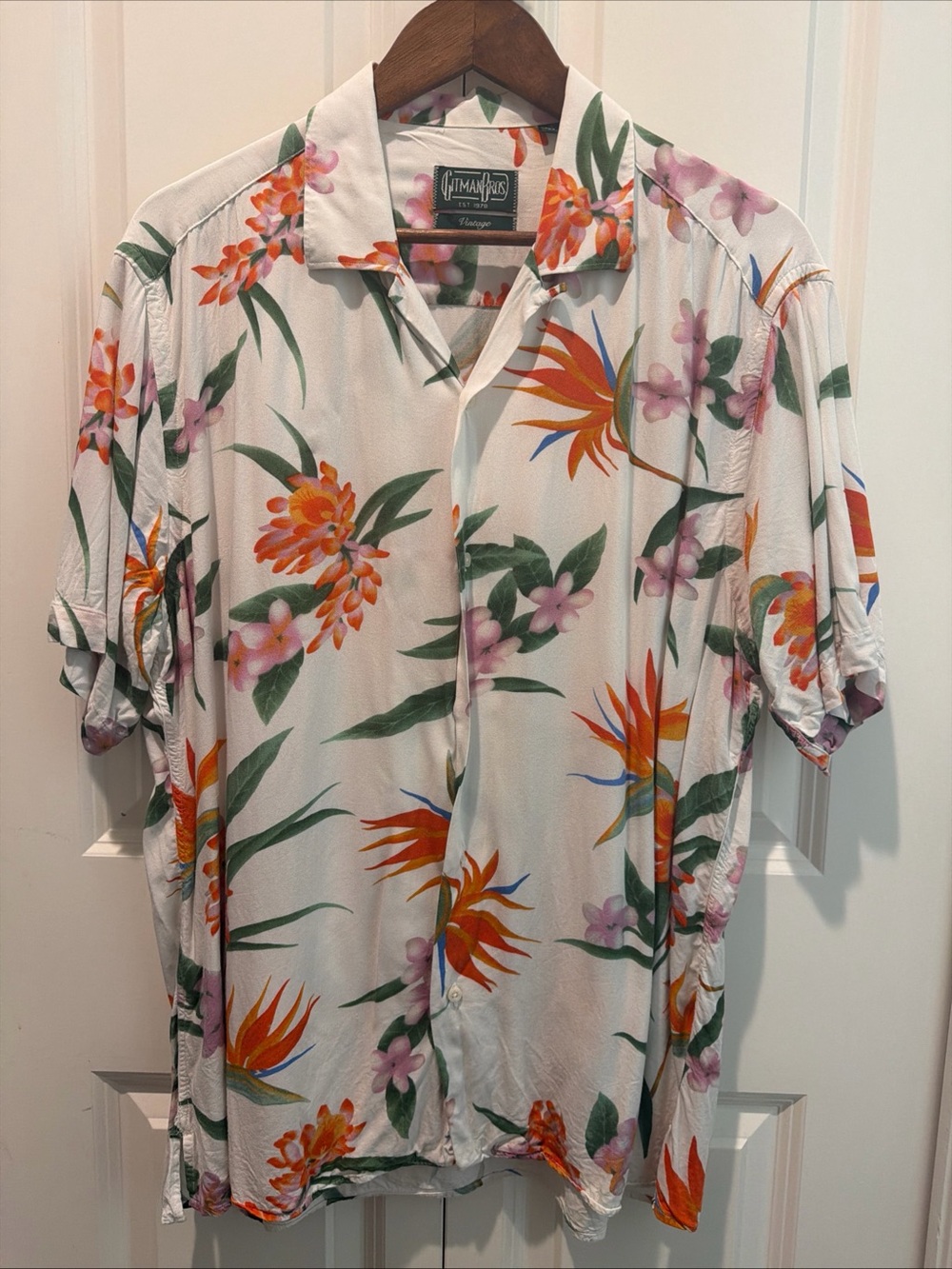 Gitman Bros Vintage Men's L Floral Hawaiian Short Sleeve Camp Loop Collar USA
